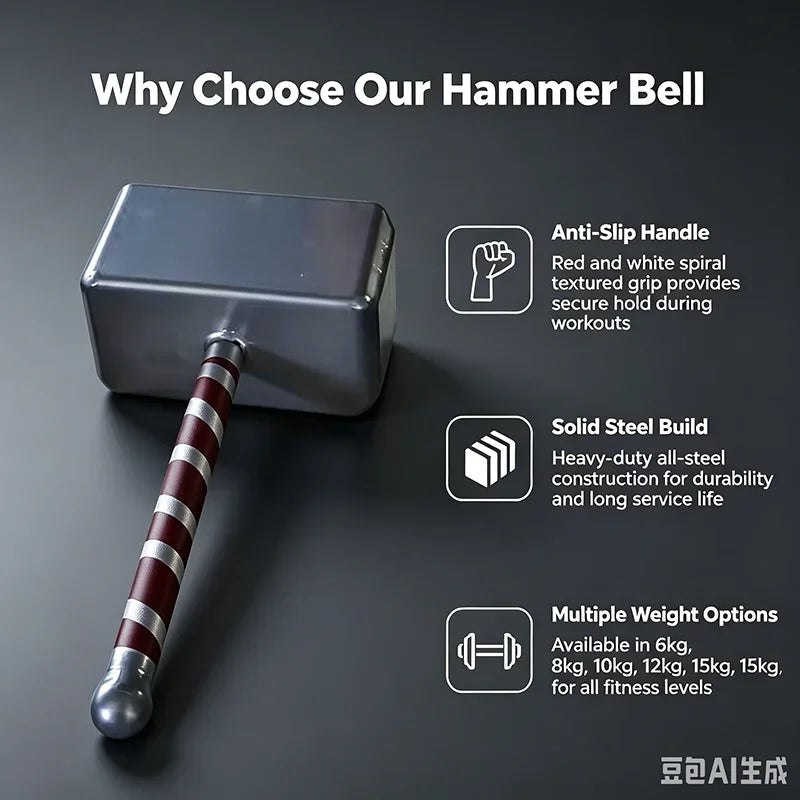 Fitness Hammer Kettlebell Non-slip Square Mace Bell Thor's Hammer Steel Dumbbells Stick Indian Clubbell Arm Exerciser Dumbbell