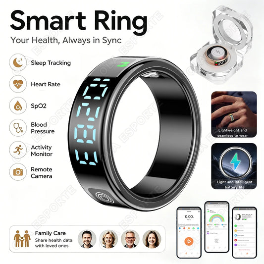 Smart Ring Digital Display Fitness Tracker Sleep Activity Monitor Step Counter Remote Camera Wearable Ring for Daily Sports HT30