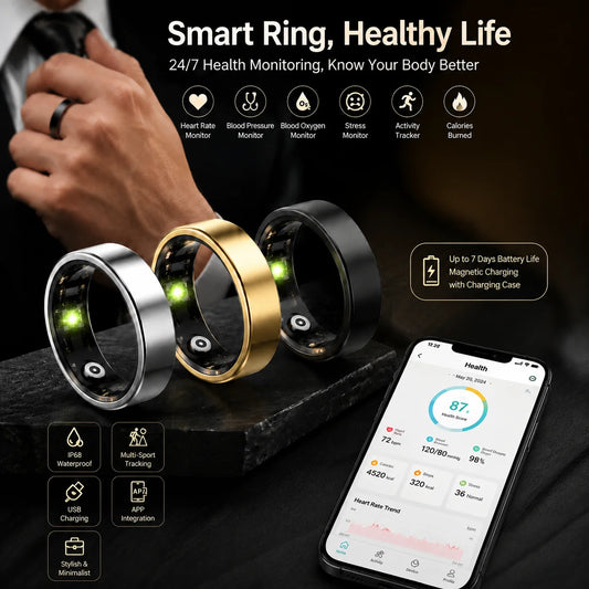 Women Men Fashion Smart Ring Fitness Tracker Health Sleep Monitor Blood Pressure Heart Rate Oxygen Monitor for Running, Hiking